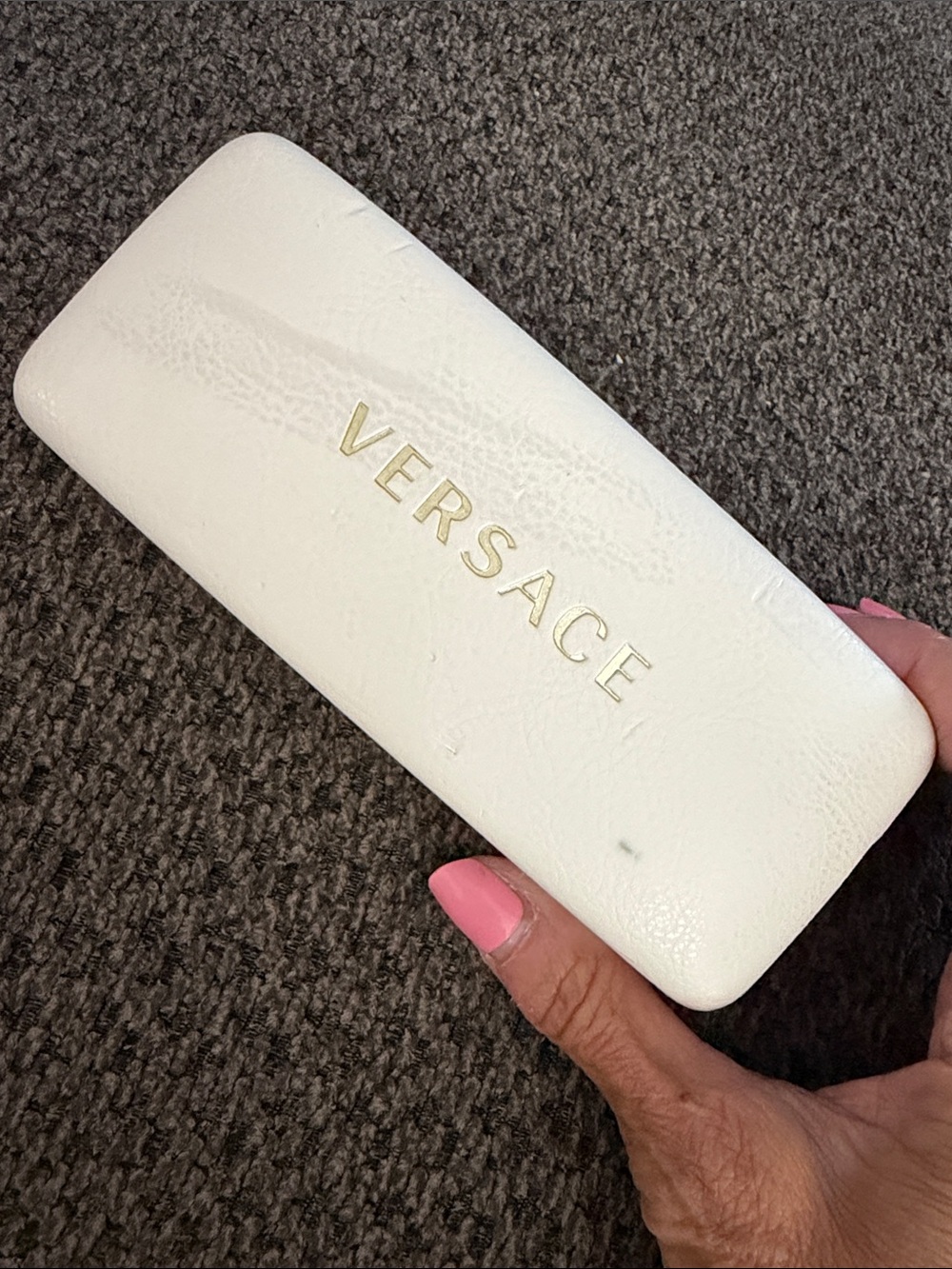 Versace White Leather Sunglass Case with Gold Logo